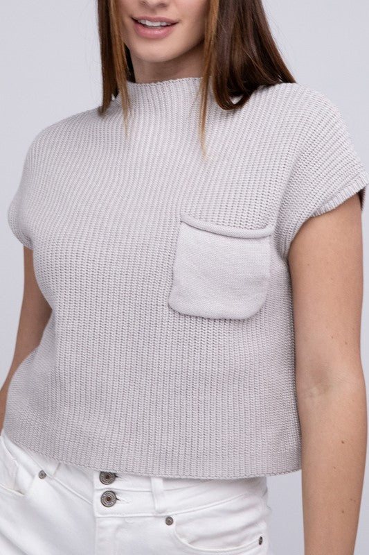 Mock Neck Short Sleeve Cropped Sweater-6