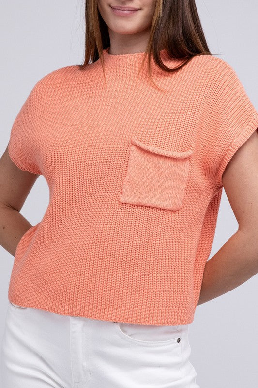 Mock Neck Short Sleeve Cropped Sweater-2