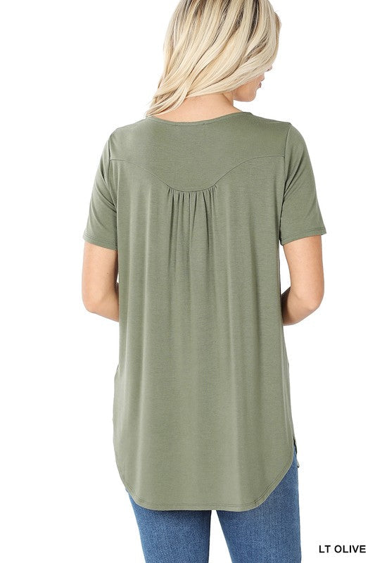 Short Sleeve Dolphin Hem Shell Button Top-3