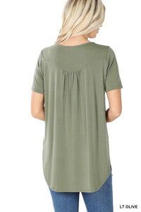 Short Sleeve Dolphin Hem Shell Button Top-3