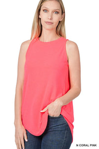 Luxe Rayon Sleeveless Round Neck Hi-Low Hem Top-3