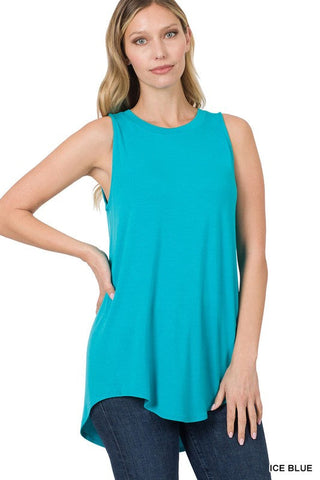 Luxe Rayon Sleeveless Round Neck Hi-Low Hem Top-4