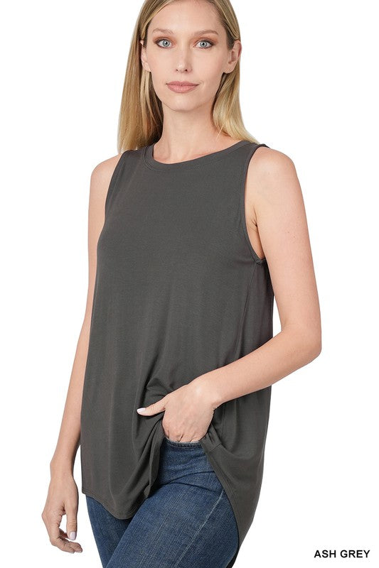 Luxe Rayon Sleeveless Round Neck Hi-Low Hem Top-1