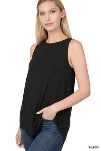 Luxe Rayon Sleeveless Round Neck Hi-Low Hem Top-2