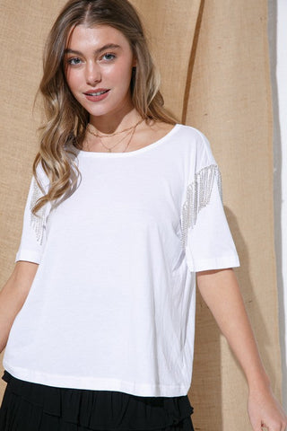 Rhinestone Fringe T Shirt-1