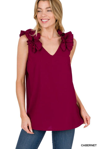 Woven Wool Dobby Ruffle Trim Sleeveless Top-7