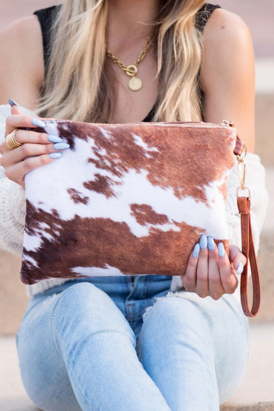 Faux Fur Cow Animal Print Clutch-1