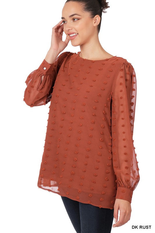 Swiss Dot Round Neck Blouse-0