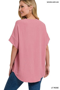 Woven Airflow Split Neck Short Sleeve Top-4