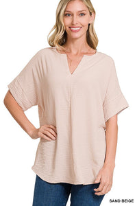 Woven Airflow Split Neck Short Sleeve Top-1