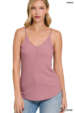 Ribbed Half Snap Button Closure Cami Top-4