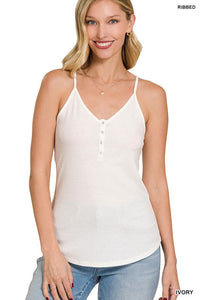 Ribbed Half Snap Button Closure Cami Top-6