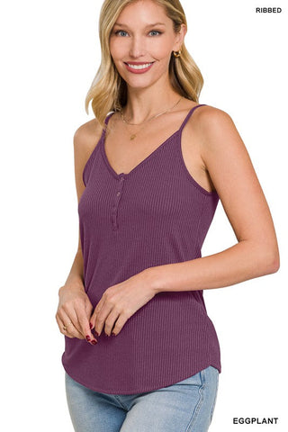 Ribbed Half Snap Button Closure Cami Top-5