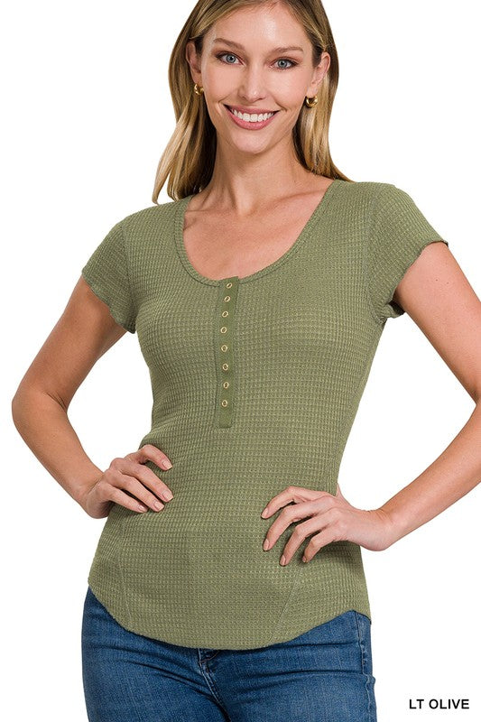 Baby Waffle Snap Button Cap Sleeve Top-5