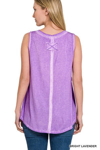 Washed Sleeveless V-Neck Top with Hi-Low Hem-3