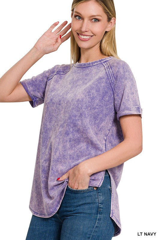 F/Terry Acid Wash Short Cuff Sleeve Pullover-3