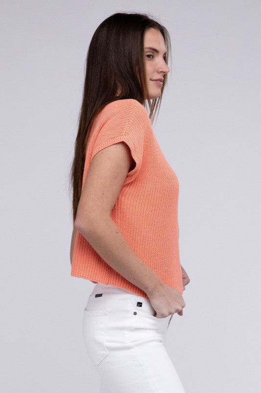 Mock Neck Short Sleeve Cropped Sweater-4