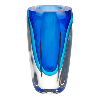 6 Mouth Blown Blue Art Glass Vase-0