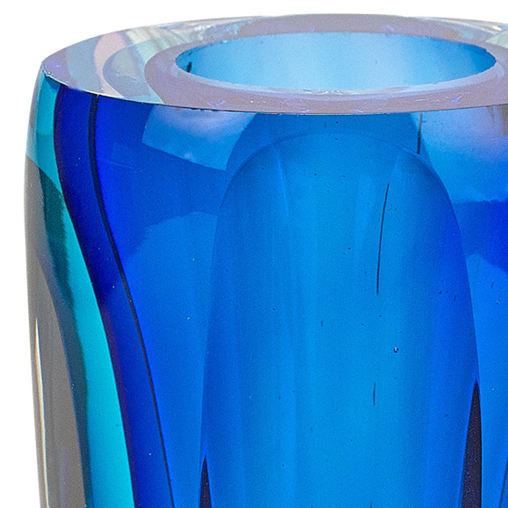 6 Mouth Blown Blue Art Glass Vase-3