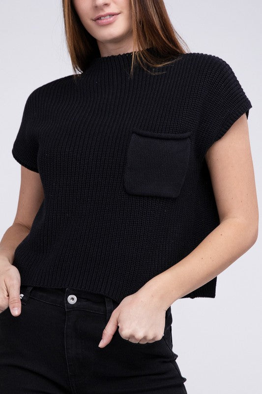 Mock Neck Short Sleeve Cropped Sweater-5