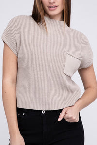 Mock Neck Short Sleeve Cropped Sweater-8