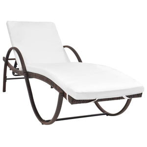 vidaXL Sun Lounger with Cushion Poly Rattan Brown-1