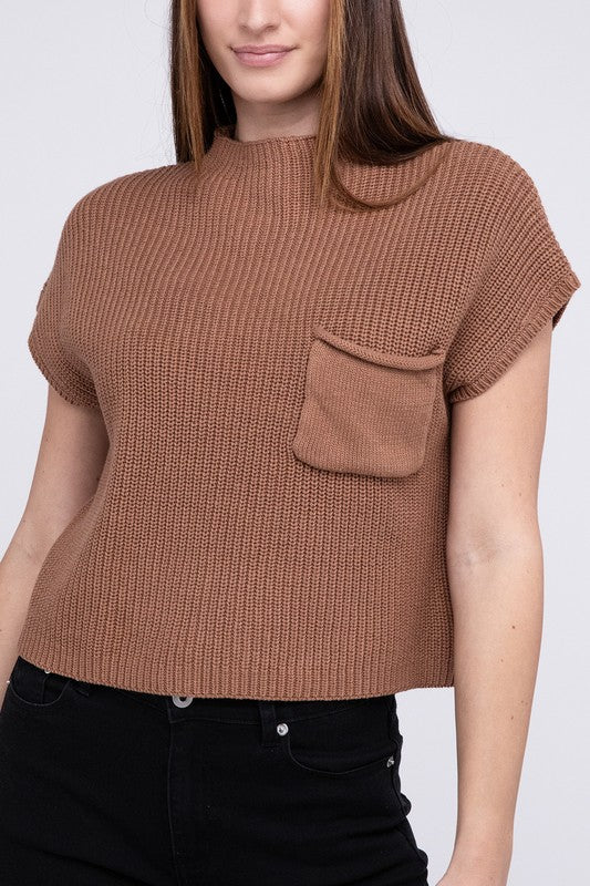 Mock Neck Short Sleeve Cropped Sweater-7