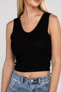 Ribbed Scoop Neck Cropped Sleeveless Top-5