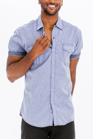 Nik Striped Stitch Button Up-0