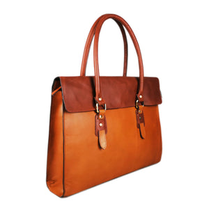 The Signature 17" Leather Bag, Tan Flap-0