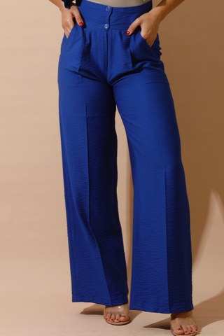 High Waist Linen Pants - Blue-0