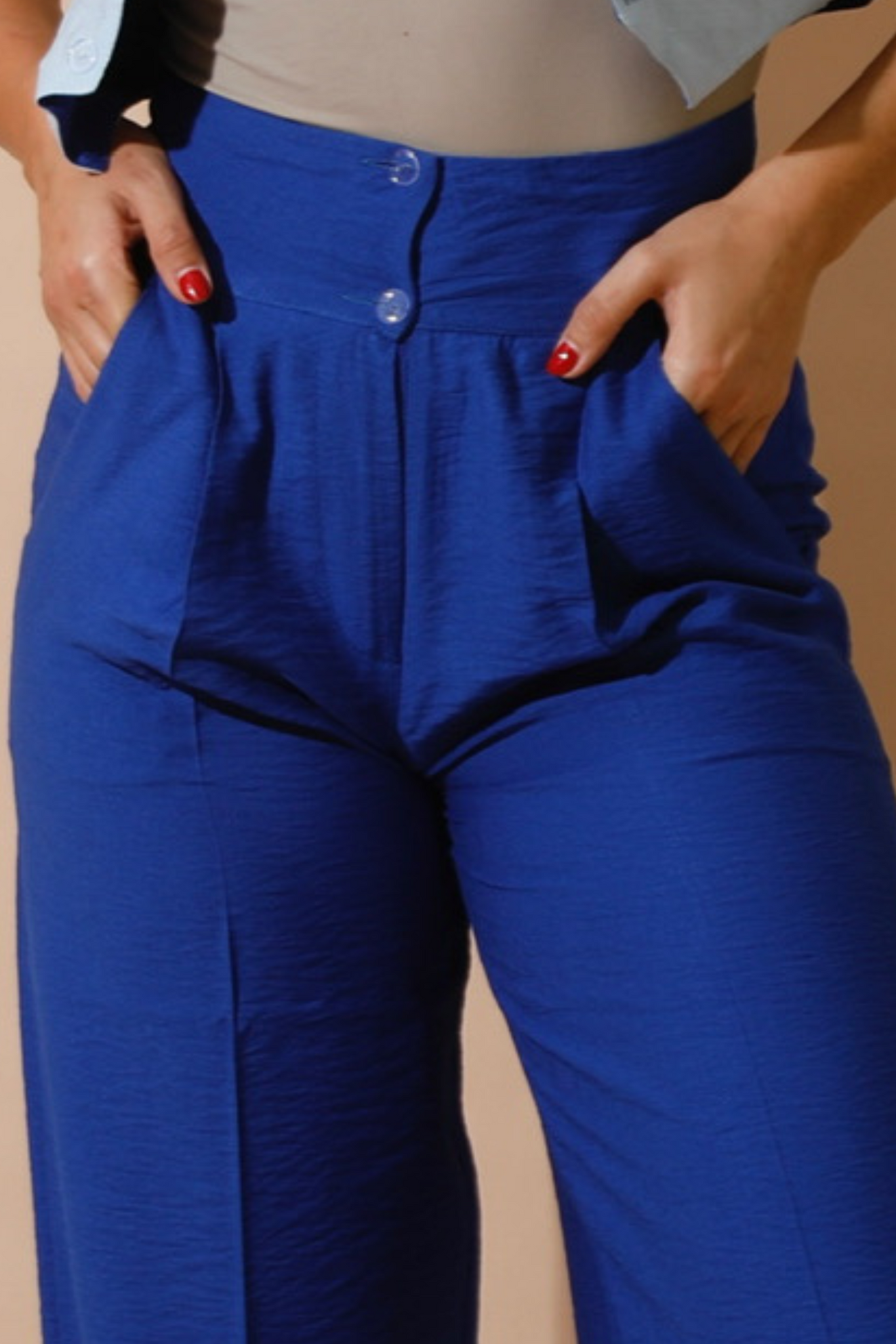 High Waist Linen Pants - Blue-4