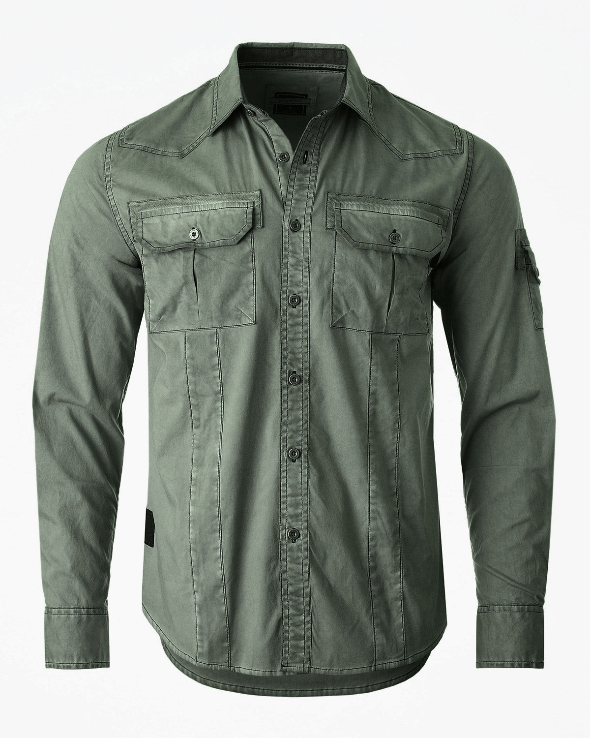 ZIMEGO Men's Stretch Flex Slim Color Washed Vintage Rugged Fashion Button Shirts-0