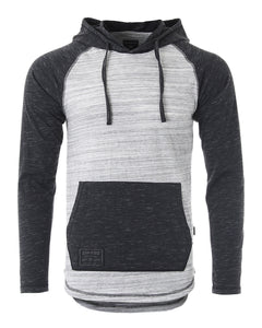 ZIMEGO Long Sleeve Raglan Henley Round Bottom Hood T-Shirts - GREY / BLACK-1