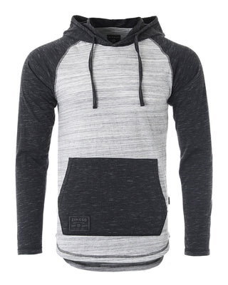 ZIMEGO Long Sleeve Raglan Henley Round Bottom Hood T-Shirts - GREY / BLACK-1