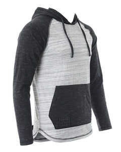 ZIMEGO Long Sleeve Raglan Henley Round Bottom Hood T-Shirts - GREY / BLACK-3