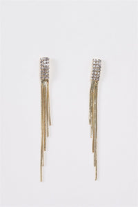 Gold Diamonds Incrustation Snake Chain Tassel Earrings-2