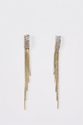 Gold Diamonds Incrustation Snake Chain Tassel Earrings-2