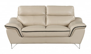 36" Contemporary Beige Leather Loveseat-0